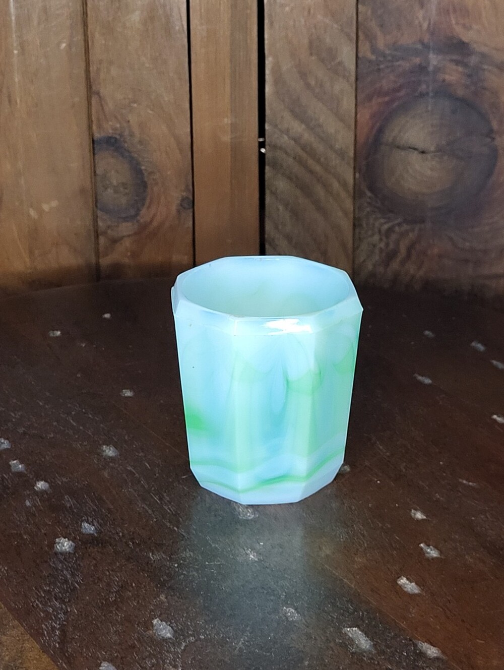Akro Agate green and white Vase
